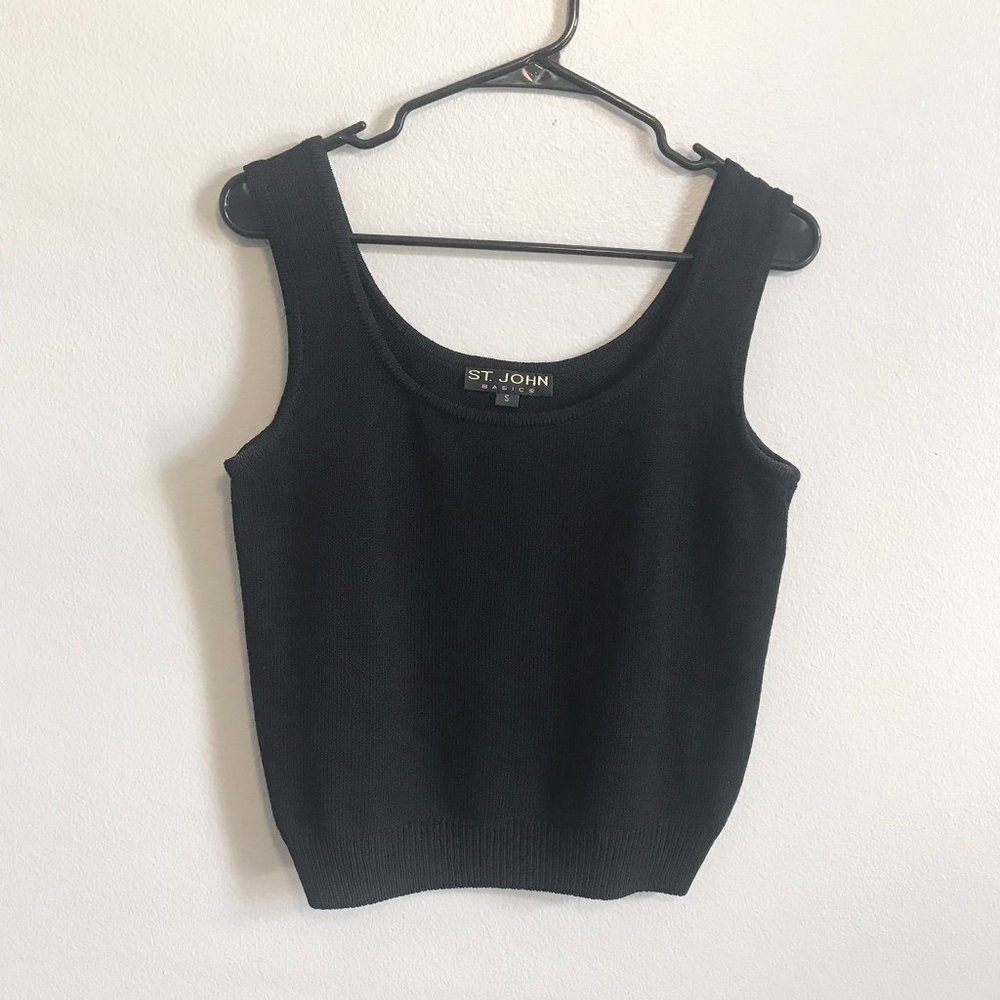 ST. JOHN Basics Black Knit Crop Tank Top Size Small - Picture 1 of 8
